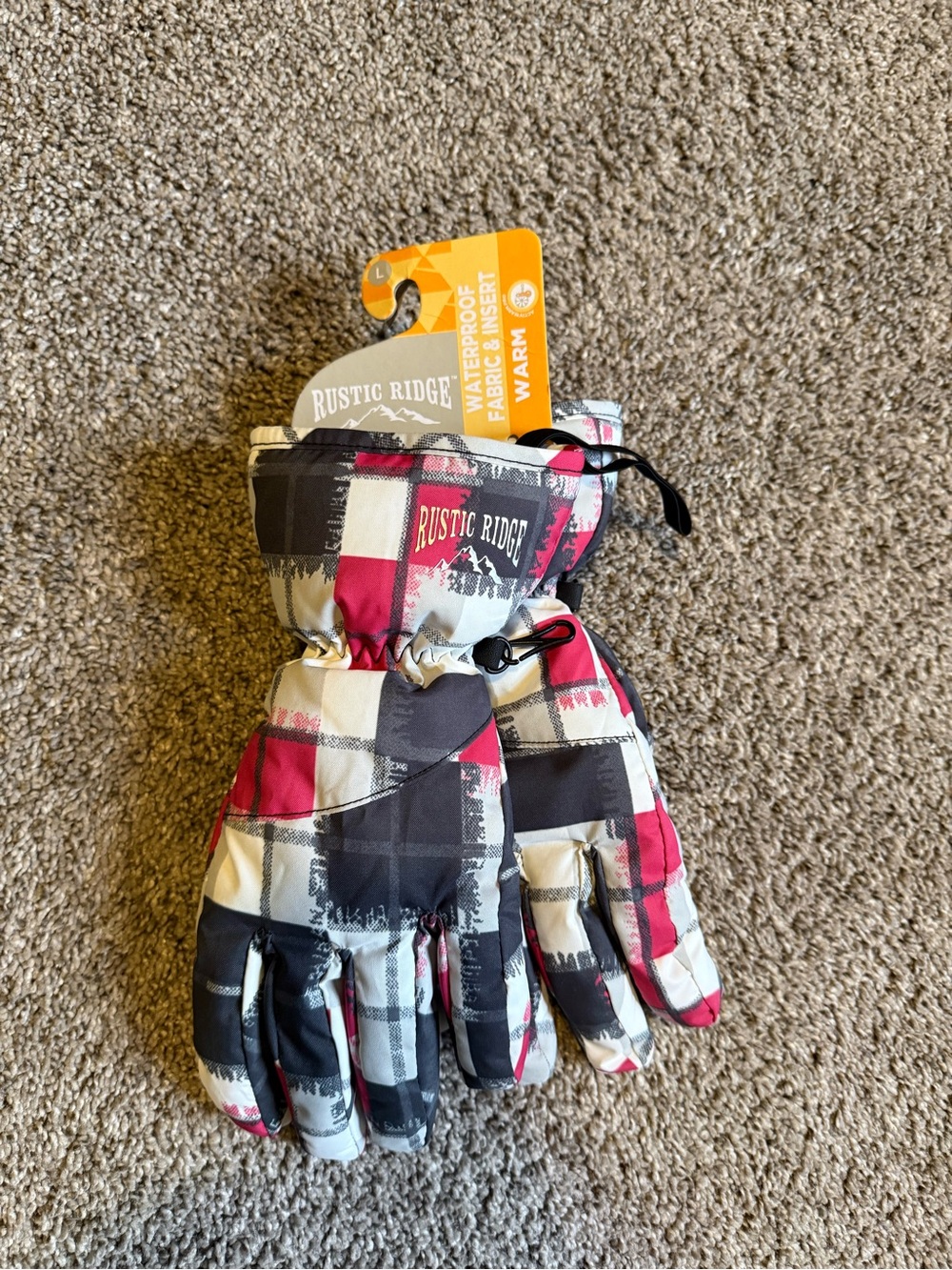 Rustic Ridge Women's Pink Black Plaid Waterproof Winter Gloves